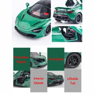 Alloy Collectible Green McLaren 720s Toy Car Model Pull Back DieCast Vehicle with Lights and Sound