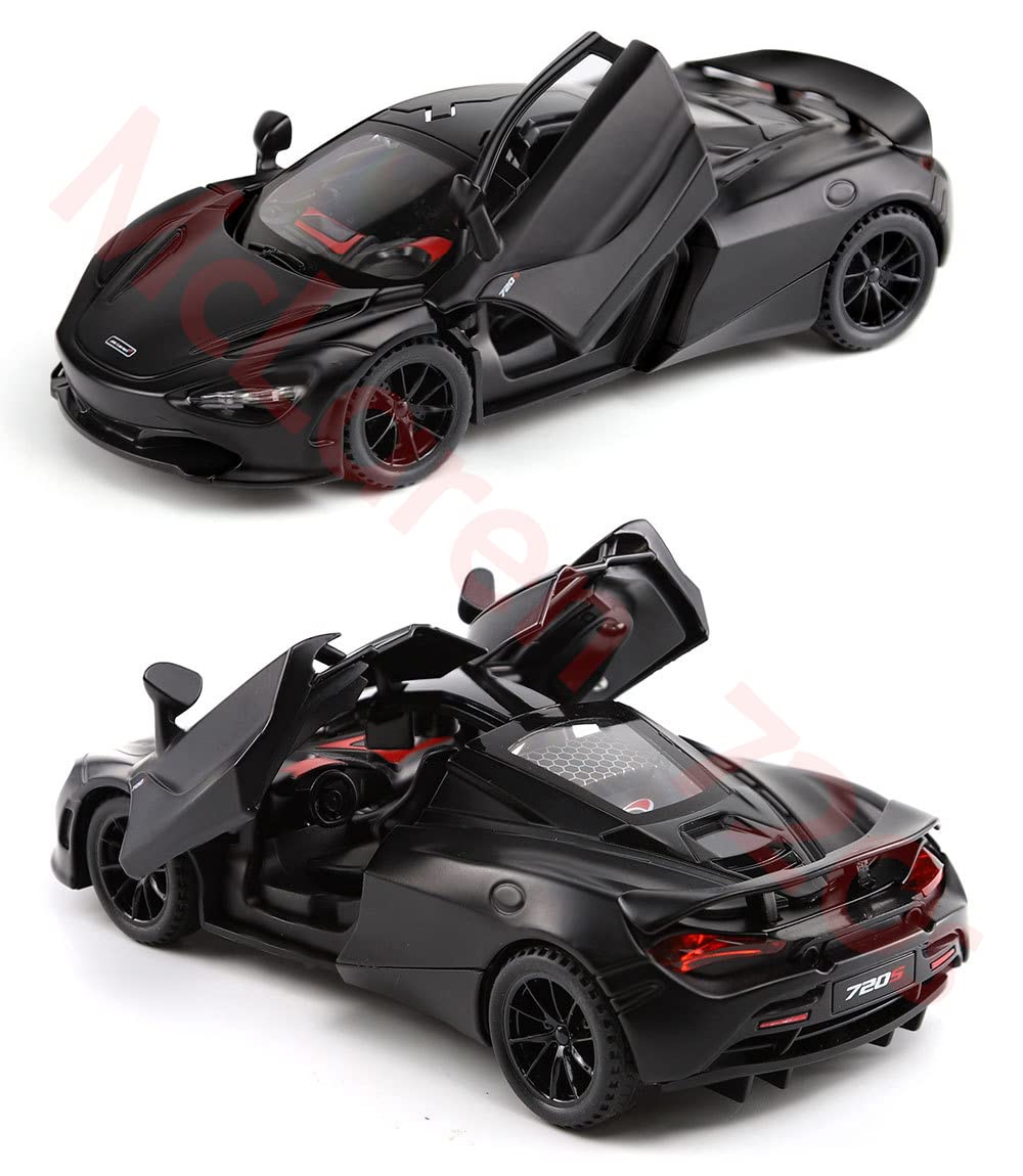 Alloy Collectible Black McLaren 720s Toy Vehicle Pull Back DieCast Car Model with Lights and Sound