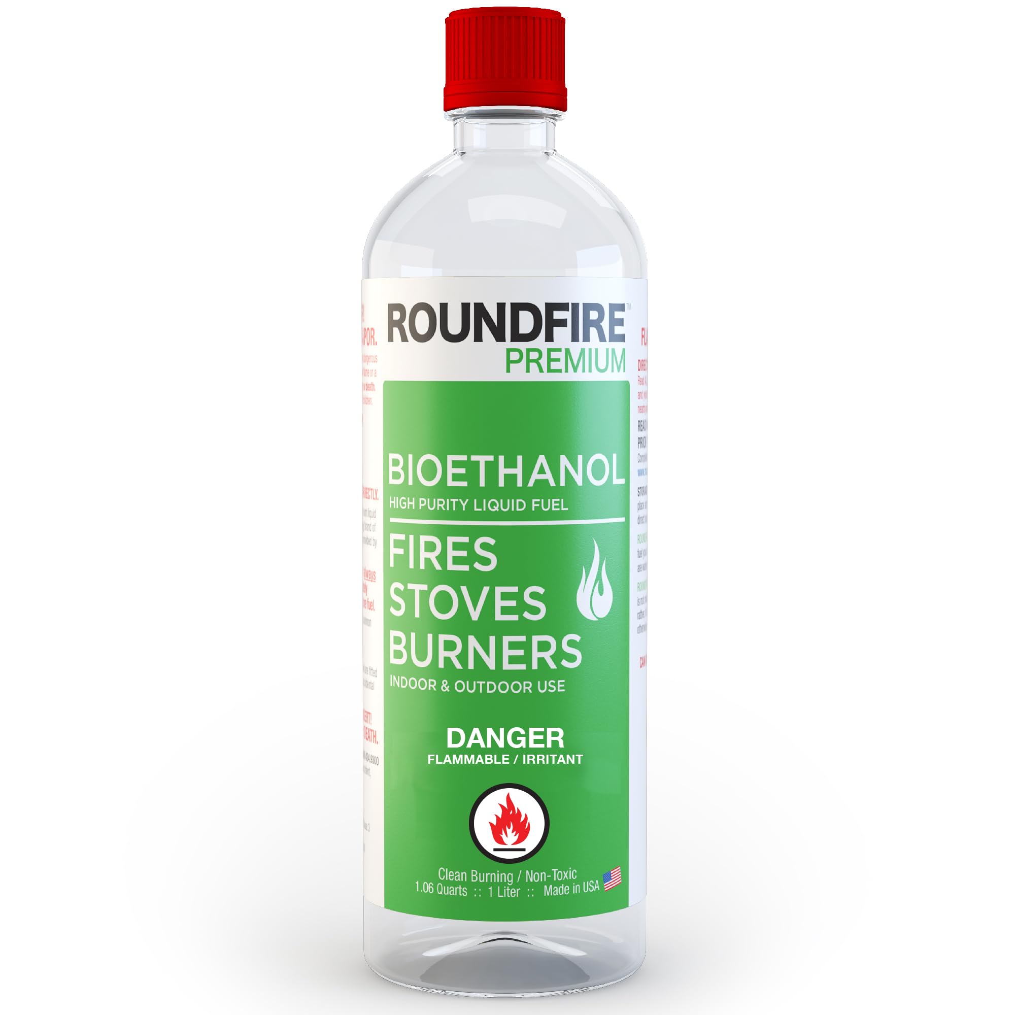 ROUNDFIRE Premium Tabletop Fireplace Fuel - 1 Liter Ethanol for Fire Pits and Table Top Fireplaces