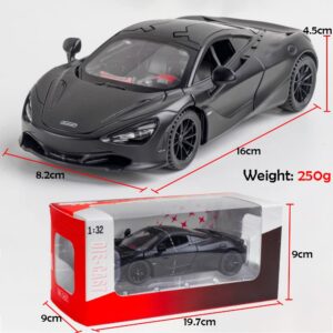 Alloy Collectible Black McLaren 720s Toy Vehicle Pull Back DieCast Car Model with Lights and Sound