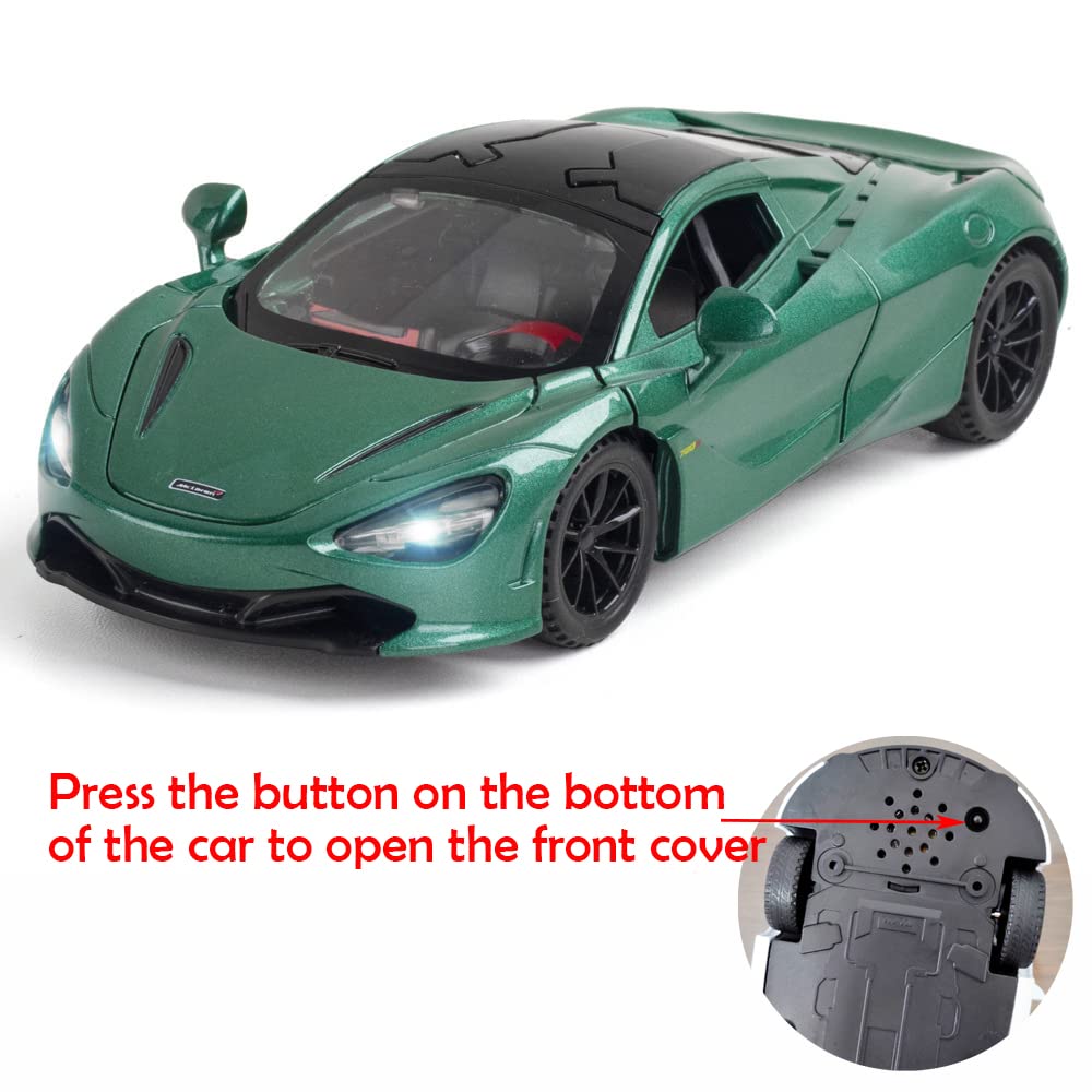 Alloy Collectible Green McLaren 720s Toy Car Model Pull Back DieCast Vehicle with Lights and Sound