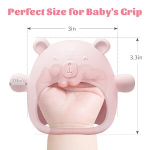 NiBaby Silicone Baby Mitten Teething Chew Toy for Babies 3-6 Months 6-12 Months, Anti-Drop Teether Glove BPA-Free for Girls and Boys Sucking Biting Needs Soothing Gums Pain Relief (Pink)