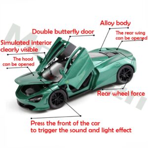 Alloy Collectible Green McLaren 720s Toy Car Model Pull Back DieCast Vehicle with Lights and Sound