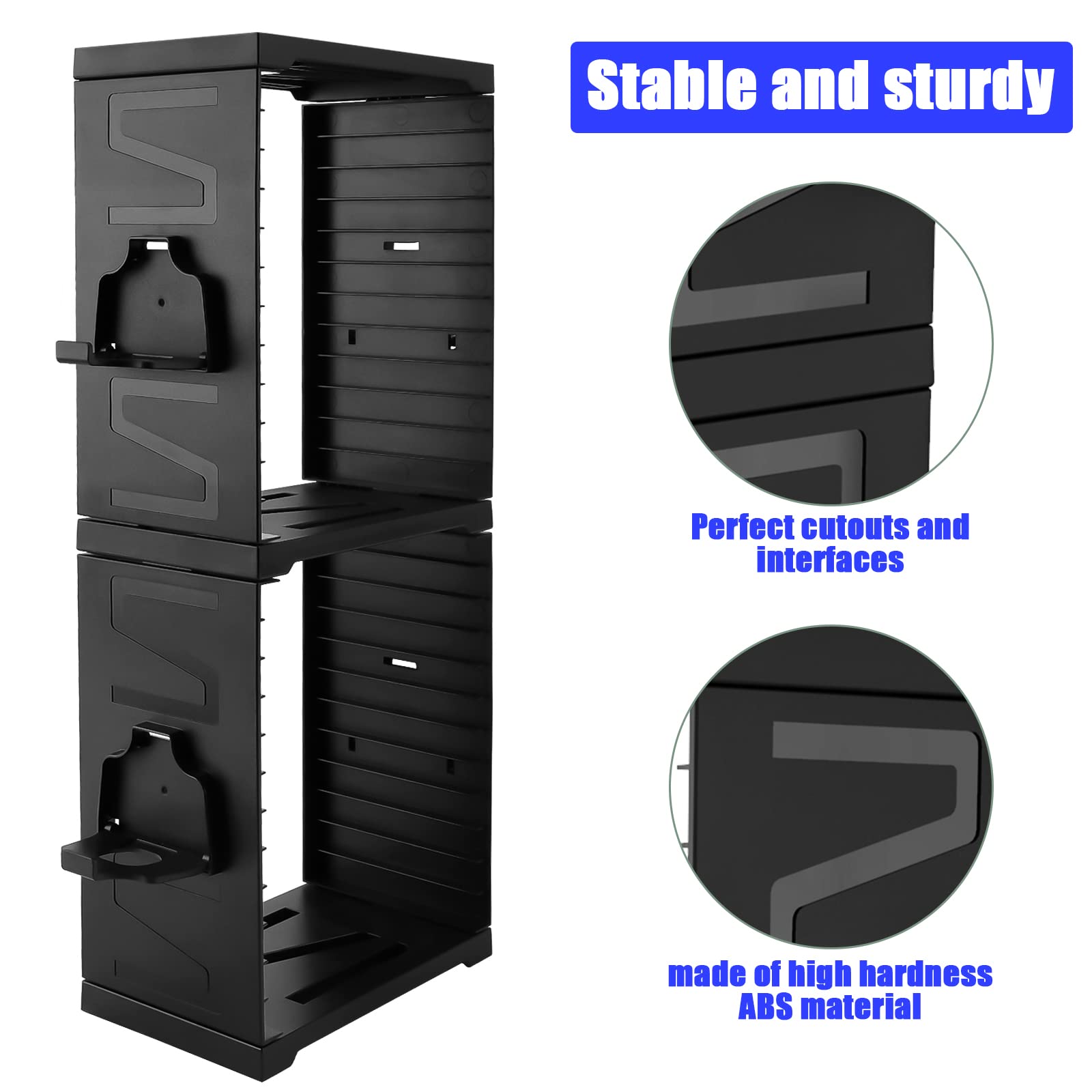 SIKEMAY Game Storage Tower for PS5/ PS4/ Xbox Series S & X/Xbox, Universal Video Games Discs Organizers 24 PCS with 4 Controllers Holder, Game Disk Box Stand Rack Accessories - Black