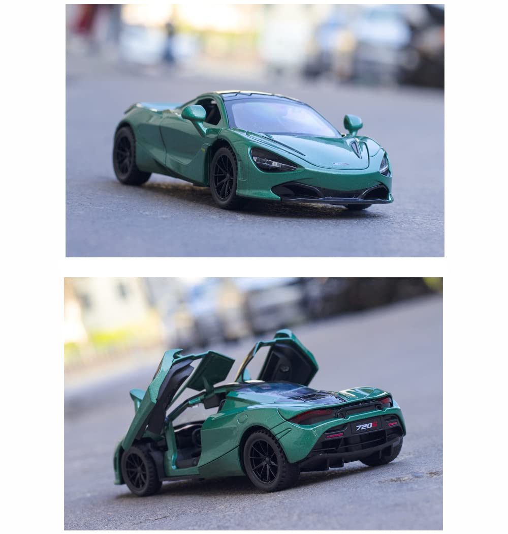 Alloy Collectible Green McLaren 720s Toy Car Model Pull Back DieCast Vehicle with Lights and Sound