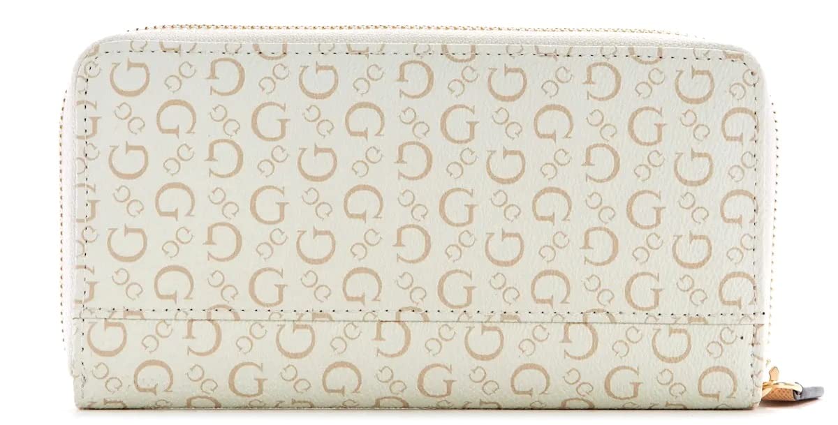 GUESS Women's White Tan Logo Zip-Around Wallet Clutch Bag