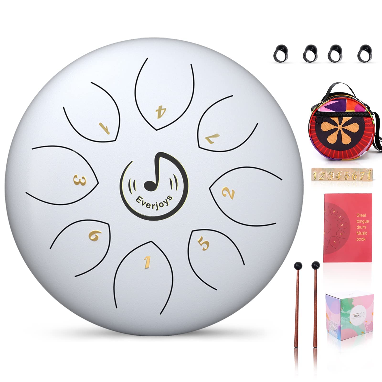 Rain Drum for Outside Garden- Steel Tongue Drum, 8 Notes 6 Inches C-Key Handpan Drum Percussion Instrument w/Gig Bag, Music Book and Mallets for Beginner Meditation Healing Concert Yoga Steel Drum