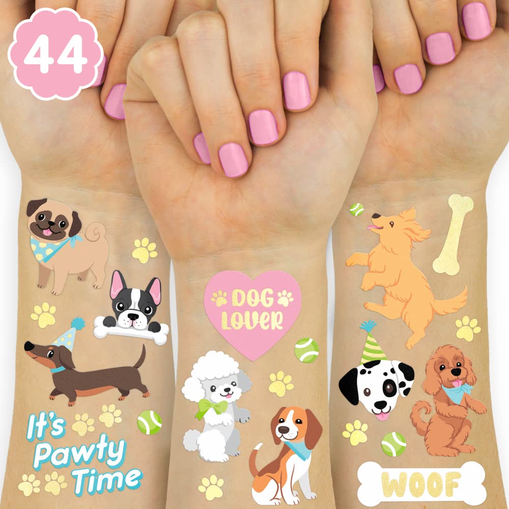 xo, Fetti Dog Temporary Tattoos for Kids - 44 Glitter Styles | Animal Birthday Supplies, Pet Lover Party Favors, Woof Arts and Crafts