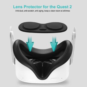 SUPERUS Silicone Face Cover Pad for Oculus/Meta Quest 2 with Lens Protector, Anti-Light Leakage Cleanable Face Pad & Lens Cover Accessories Kit Keep Your VR Headset Sweat-Free (Black)