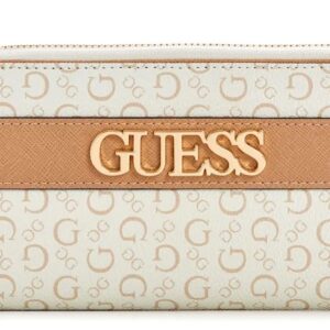 GUESS Women's White Tan Logo Zip-Around Wallet Clutch Bag