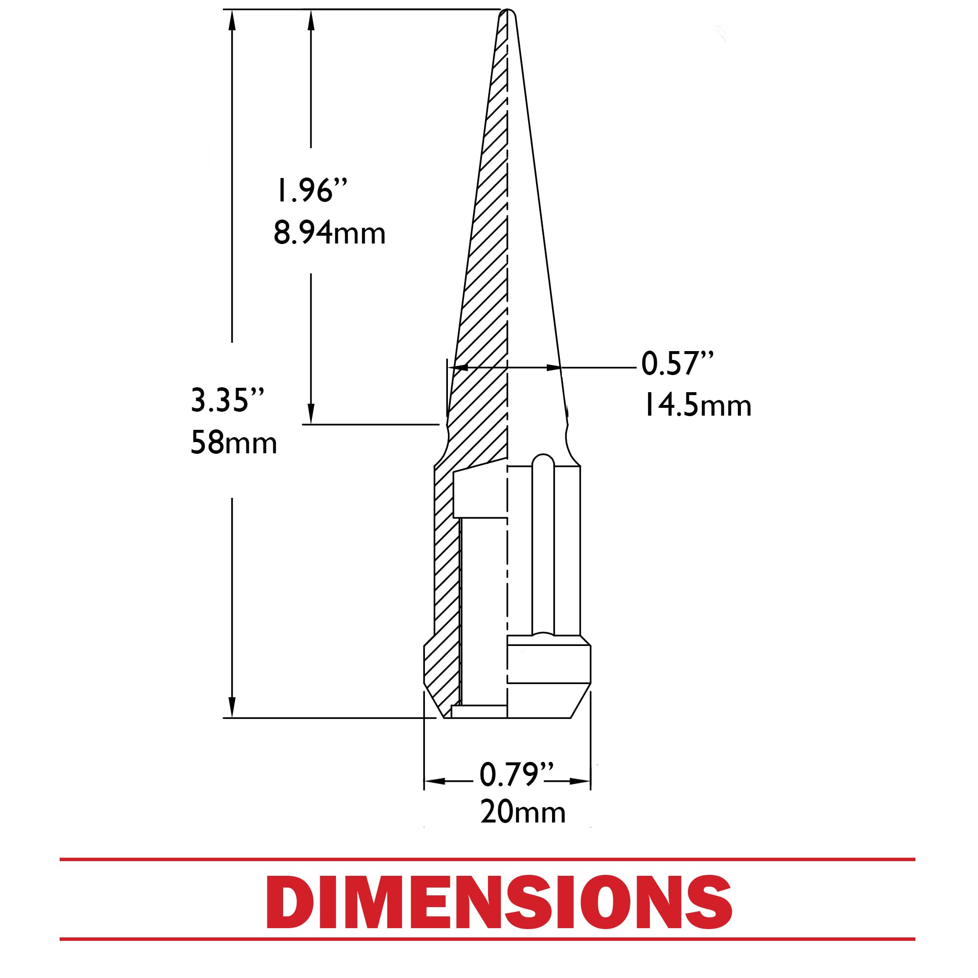 Wheel Accessories Parts Set of 16 ATV/UTV Red Spike Installation Lug Nut Kit | Solid Metal Lug Nuts 12 X 1.5 Thread 3.35" Tall Closed End Bulge Acorn Spiked Lug Nut 1 Long Socket Key (M12x1.50)
