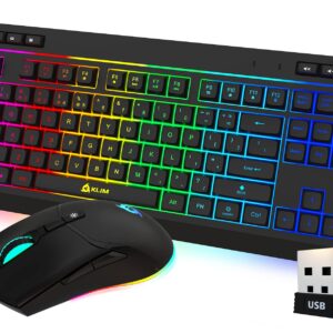 KLIM Duo - New 2023 Wireless Gaming Keyboard and Mouse Combo - Compact Durable Ergonomic - Silent Backlit TKL Keyboard - RGB Gaming Mouse Wireless - Long-Lasting Built-in Battery