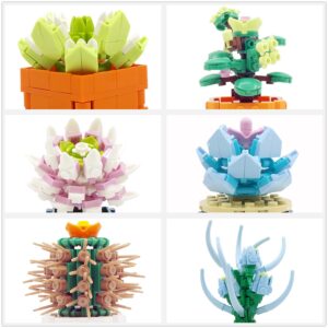 6 Flowers Succulents Building Set, Attractive Flowers Bouquet Plant Building Blocks Compatible with Lego, Pretty Bonsai Tree Botanical Collection Project Gift for Adults, Kids (503Pcs)