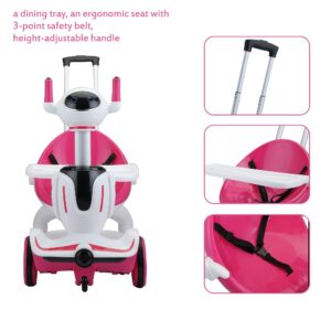 Kids 3-in-1 Electric Robot Buggy, Toddler Electric Ride On Car, Robot Scooter with Remote Control/Speed Adjustment/Emergency Stop, 3 Functions of Electric Car/Robot Scooter/Push Buggy-Pink White