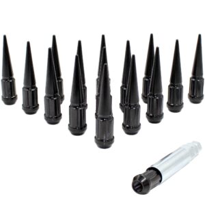 wheel accessories parts set of 16 atv/utv black spike installation lug nut kit | solid metal lug nuts 12 x 1.5 thread 3.35" tall closed end bulge acorn spiked lug nut 1 long socket key (m12x1.50)