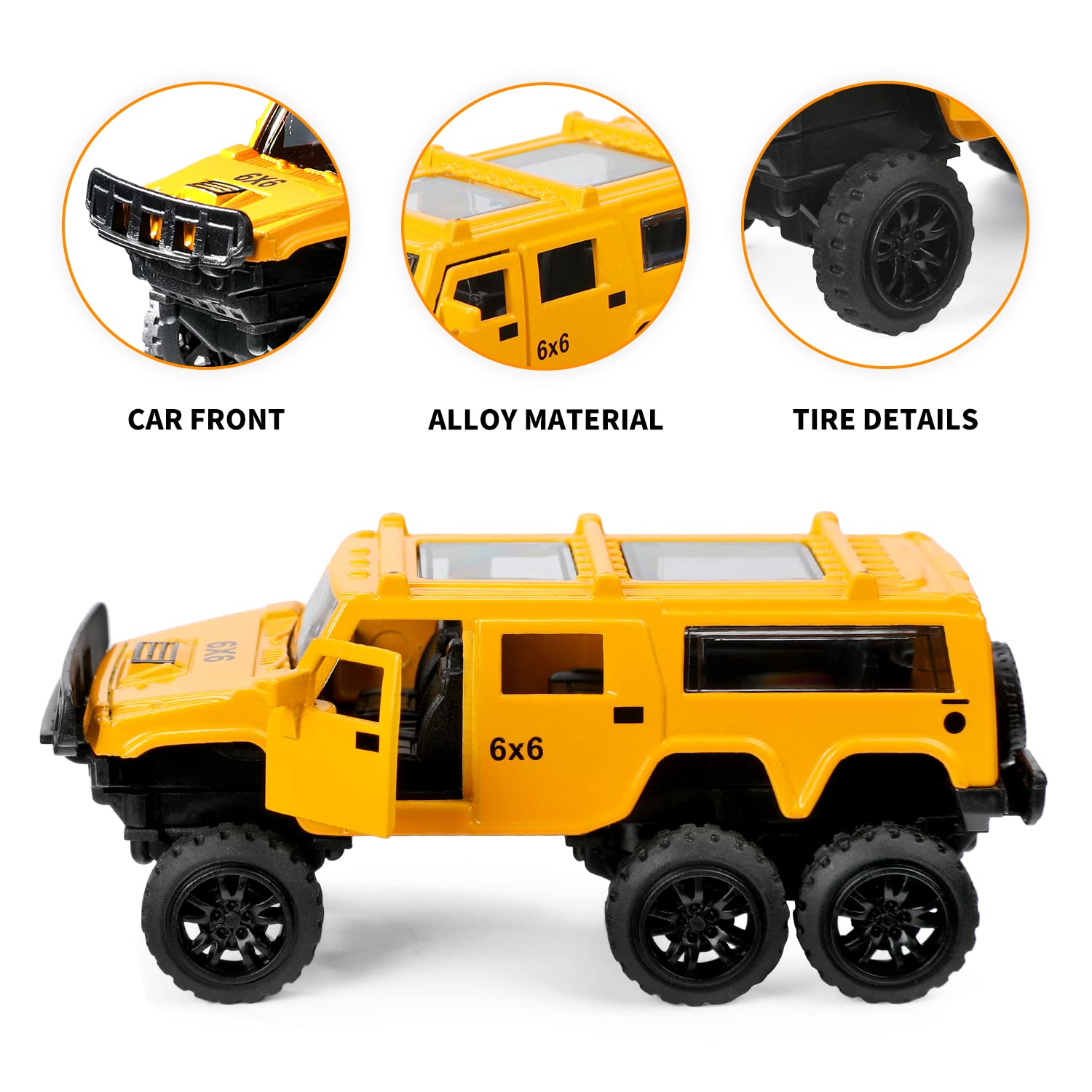 weilaga 4 PCS Pull Back Off-Road Cars,Die-cast Metal Toy Vehicles with Openable Doors for Kids Boys Girls