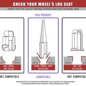 Wheel Accessories Parts Set of 16 ATV/UTV Black Spike Installation Lug Nut Kit | Solid Metal Lug Nuts 12 X 1.5 Thread 3.35" Tall Closed End Bulge Acorn Spiked Lug Nut 1 Long Socket Key (M12x1.50)