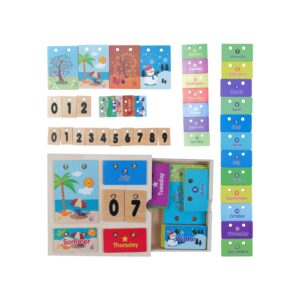 EXPLORATOY Wooden Learning Calendar for Toddlers, Season Month Days, Easy to Store Montessori Calendar Daily Schedule Plan Educational Toy Gift for Preschoolers