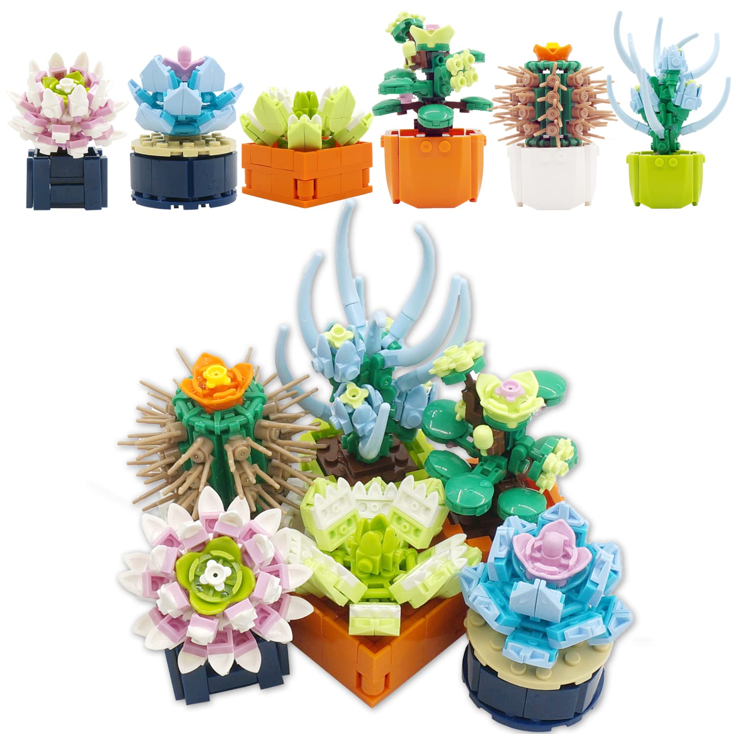 6 Flowers Succulents Building Set, Attractive Flowers Bouquet Plant Building Blocks Compatible with Lego, Pretty Bonsai Tree Botanical Collection Project Gift for Adults, Kids (503Pcs)