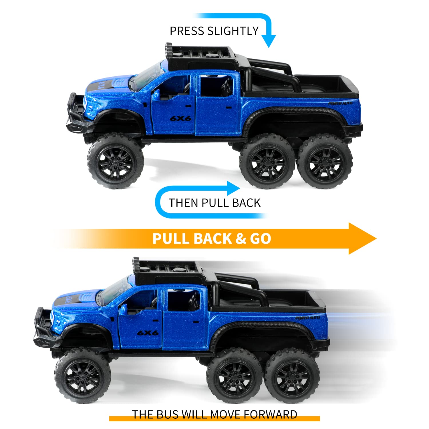 weilaga 4 PCS Pull Back Off-Road Cars,Die-cast Metal Toy Vehicles with Openable Doors for Kids Boys Girls