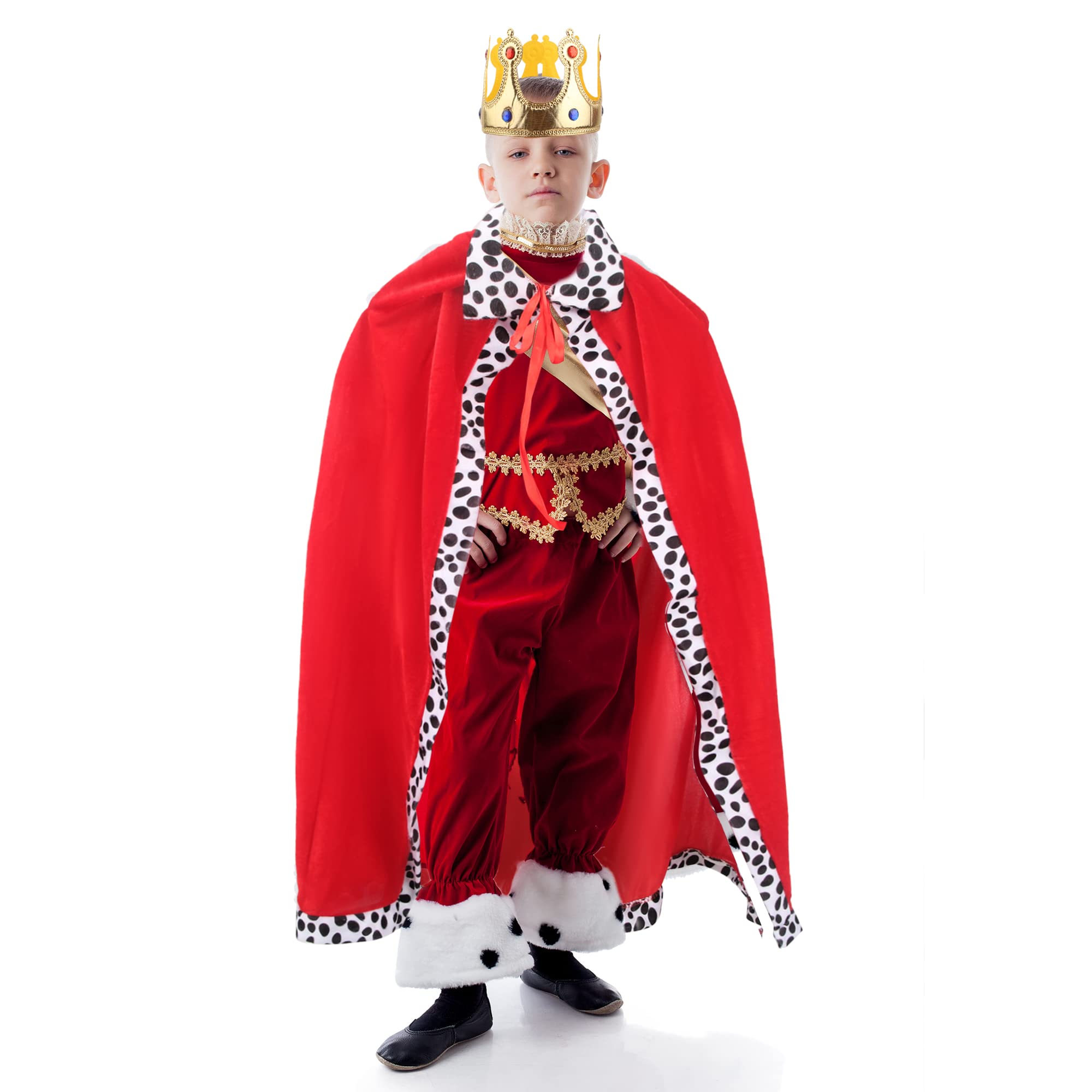 Cotiny 2 Pack Kids King Costume Set King Cape Queen Robe Red Cloak Crown Costume for Children Halloween King Prince Cosplay Birthday Party Dress Up