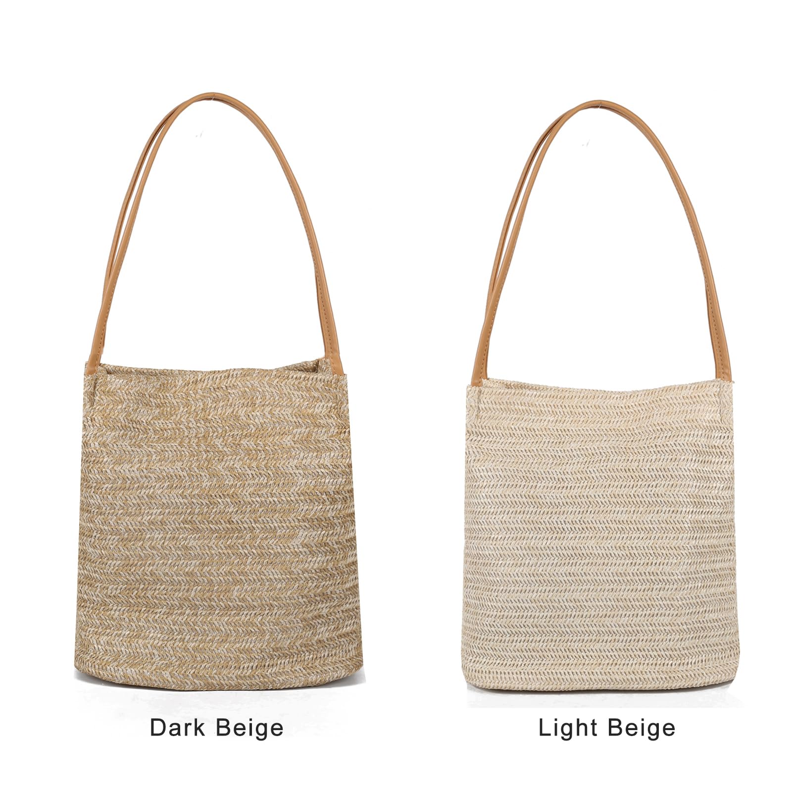 PANYUYI Straw Beach Bag Straw Bag Tote Buckets Totes Beach Women Shoulder Bag Beach Tote Bag Summer Handbag Straw Woven Purse (Dark Beige)