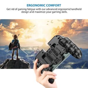 Gxcdizx 4 Trigger Mobile Game Controller with Cooling Fan & Adjustable Stand [6 Finger Mode], L1R1 L2R2 Phone Controller for 4.7-6.5 inch iOS & Android Phone