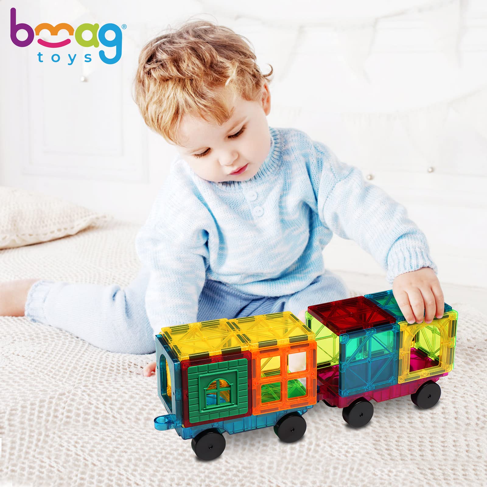 Bmag 2PCS Magnetic Car Set,Construction Vehicle Building Tiles,Magnet Toys Compatible with Magnetic Tiles,STEM Educational Toys for Boys and Girls