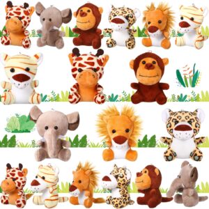 hydren 18 pcs mini stuffed forest animals bulk jungle animal 4.8 inch cute funny toys lion tiger elephant giraffe leopard monkey plush set for animal themed parties achievement award(lovely style)