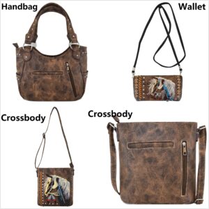 Western Style Horse Concealed Carry Purse Cowgirl Handbag Country Shoulder Bag Crossbody Wallet Set Brown