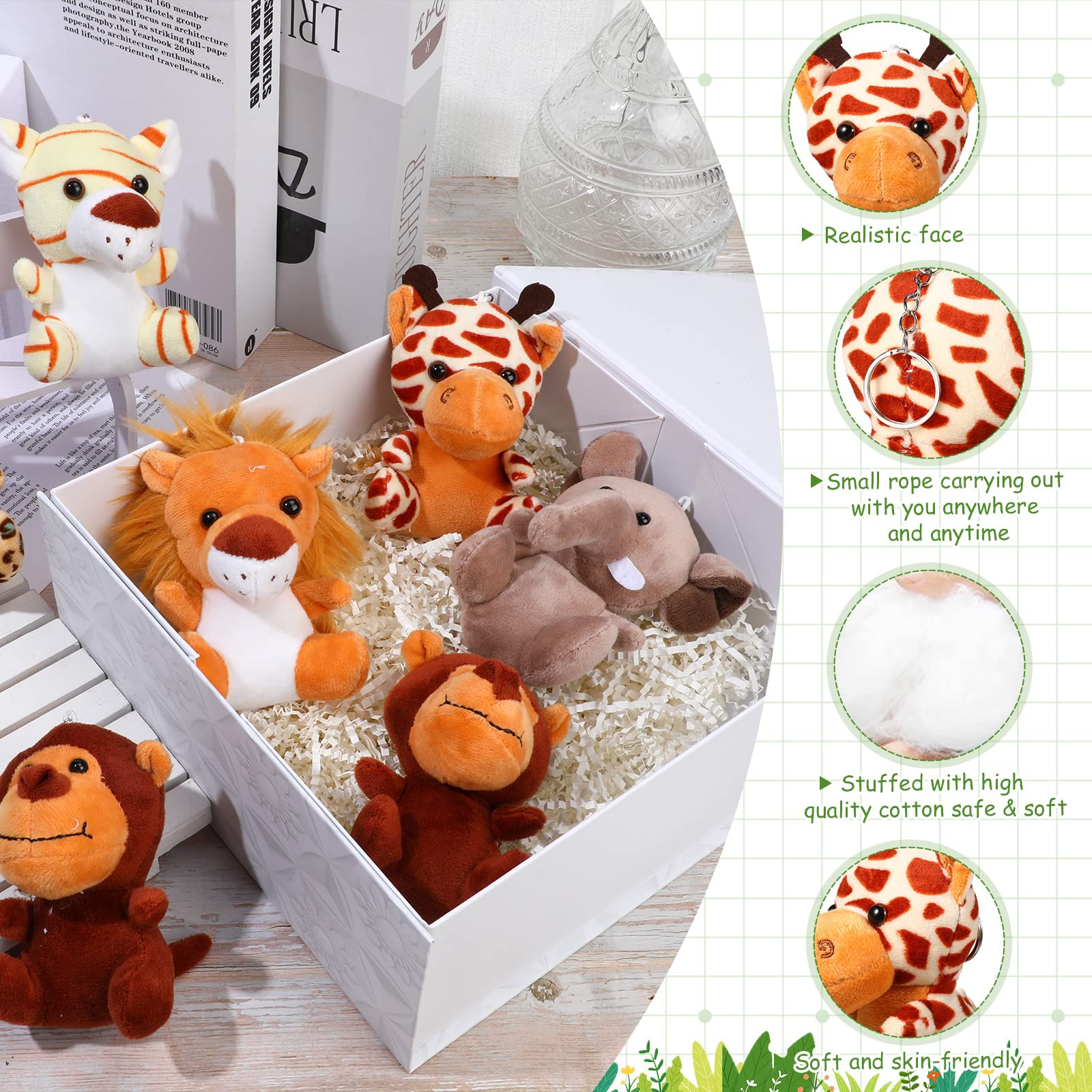 HyDren 18 Pcs Mini Stuffed Forest Animals Bulk Jungle Animal 4.8 Inch Cute Funny Toys Lion Tiger Elephant Giraffe Leopard Monkey Plush Set for Animal Themed Parties Achievement Award(Lovely Style)