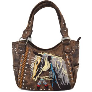 Western Style Horse Concealed Carry Purse Cowgirl Handbag Country Shoulder Bag Crossbody Wallet Set Brown