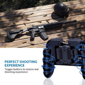 Gxcdizx 4 Trigger Mobile Game Controller with Cooling Fan & Adjustable Stand [6 Finger Mode], L1R1 L2R2 Phone Controller for 4.7-6.5 inch iOS & Android Phone