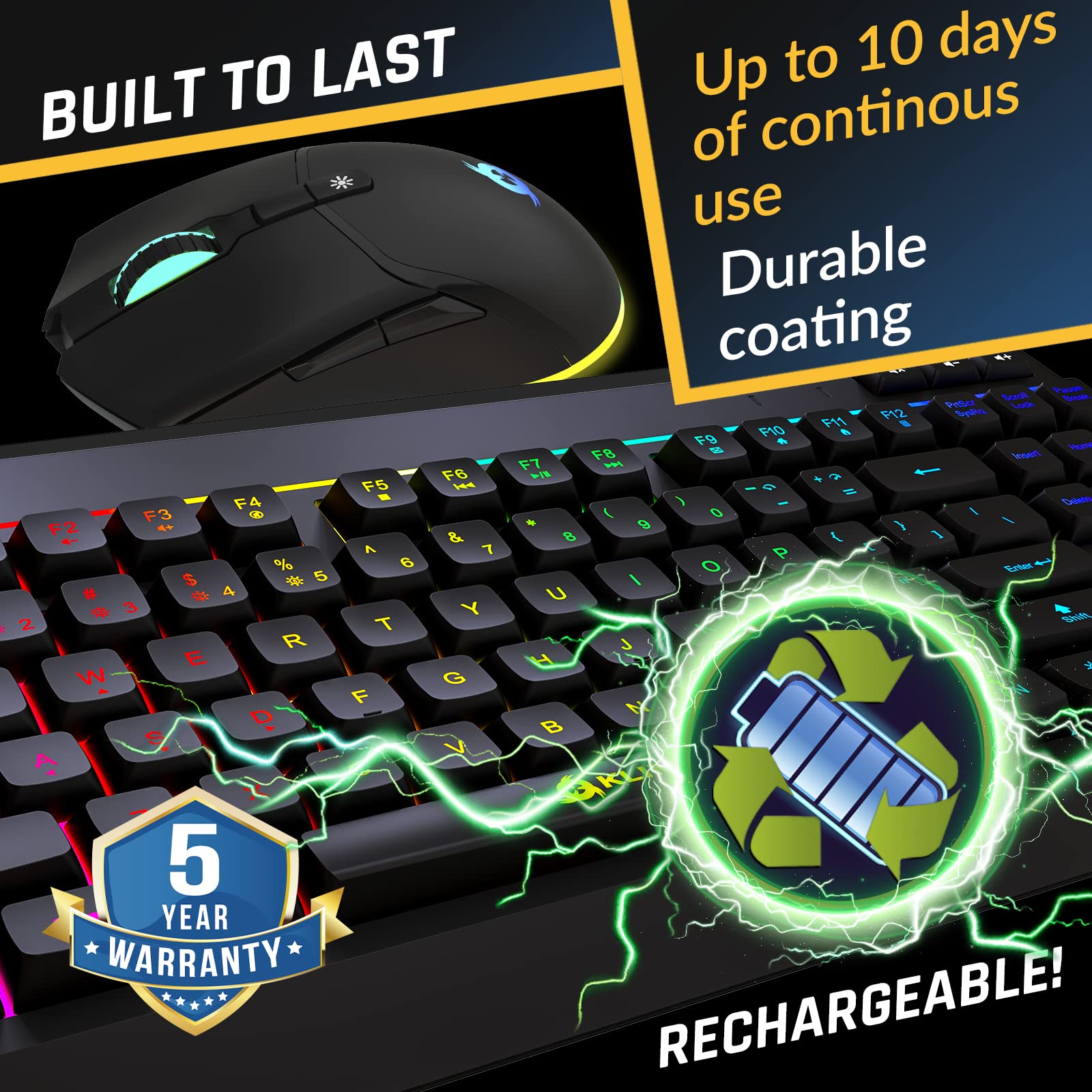 KLIM Duo - New 2023 Wireless Gaming Keyboard and Mouse Combo - Compact Durable Ergonomic - Silent Backlit TKL Keyboard - RGB Gaming Mouse Wireless - Long-Lasting Built-in Battery