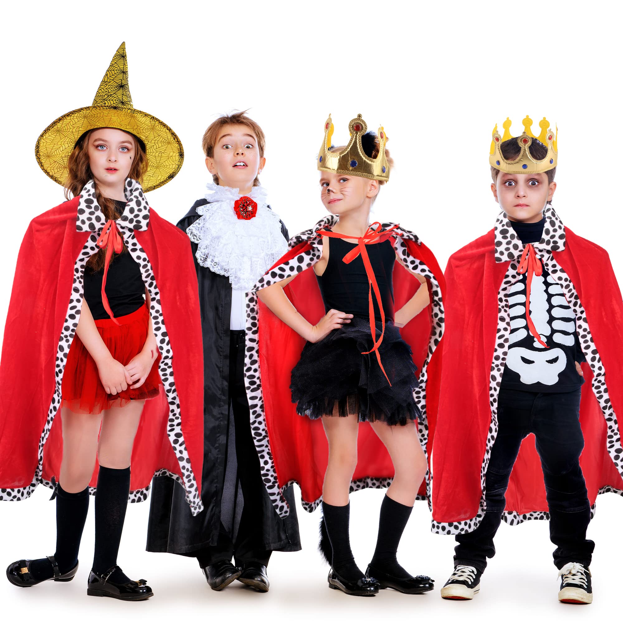 Cotiny 2 Pack Kids King Costume Set King Cape Queen Robe Red Cloak Crown Costume for Children Halloween King Prince Cosplay Birthday Party Dress Up