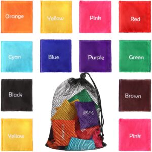 sotiff 20 pcs colored bean bags mini educational beanbags learn colors toy 2.76 x 2.76 in cornhole bean tossing bag for preschool classroom outdoor carnival family catch toss sensory game(words)