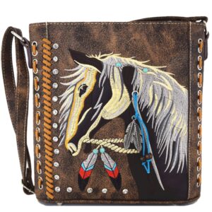 Western Style Horse Concealed Carry Purse Cowgirl Handbag Country Shoulder Bag Crossbody Wallet Set Brown