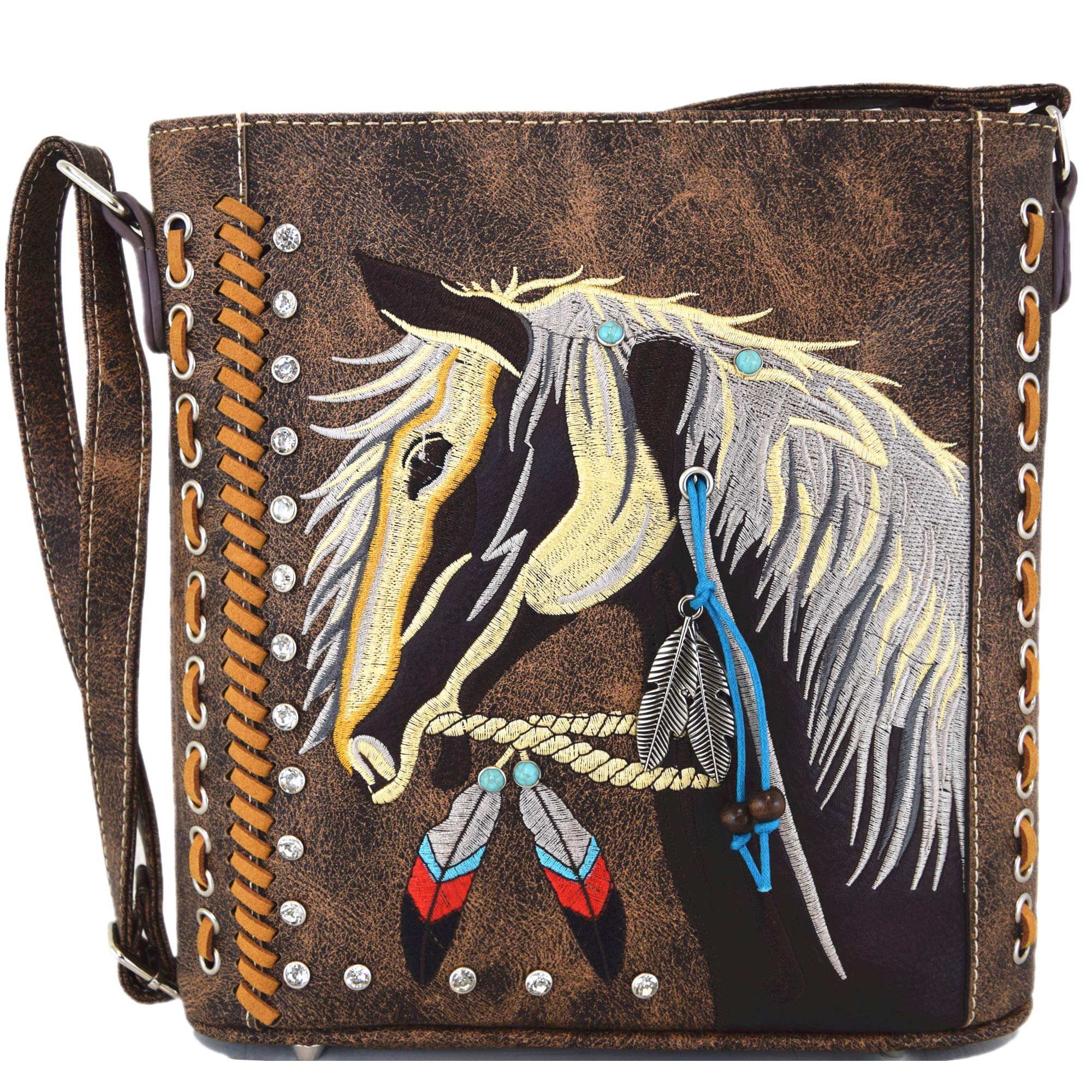 Western Style Horse Concealed Carry Purse Cowgirl Handbag Country Shoulder Bag Crossbody Wallet Set Brown