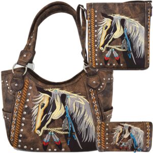 western style horse concealed carry purse cowgirl handbag country shoulder bag crossbody wallet set brown