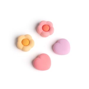 geekshare silicone joycon thumb grip caps, joystick cover compatible with nintendo switch/oled/switch lite,4pcs - heart & flower (pink&yellow)