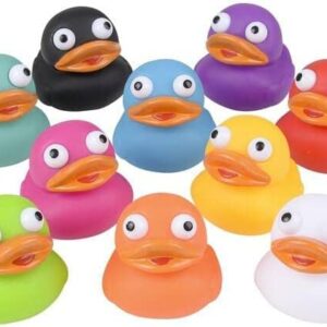 Rubber Ducks in Bulk - Ducky Eye Poppers 2 Inch - Easter Egg Fillers - Playset for Ducky Bath Toys 10 Pcs - Ducky City Rubber Duck - Baby Beach Pool - Bulk Gifts for Kids