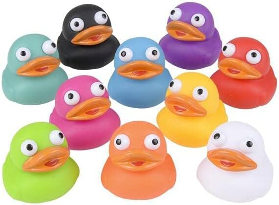 Rubber Ducks in Bulk - Ducky Eye Poppers 2 Inch - Easter Egg Fillers - Playset for Ducky Bath Toys 10 Pcs - Ducky City Rubber Duck - Baby Beach Pool - Bulk Gifts for Kids