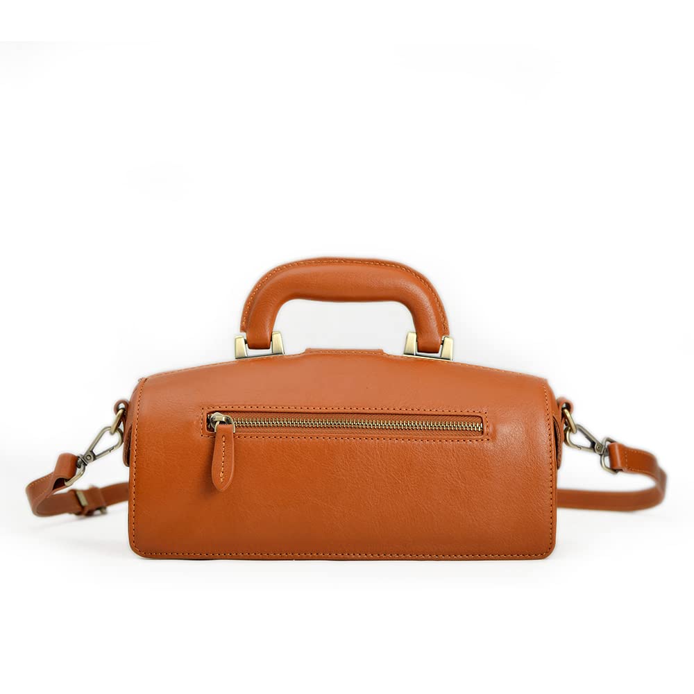 Erivis genuine leather handbag cowhide doctor bag brown shoulder bag buckle women's bag (Orange)