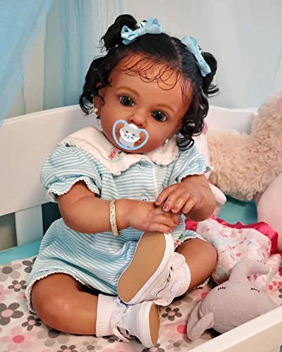 Angelbaby 24" Lifelike African American Reborn Toddler Doll, Cute Realistic Newborn Silicone Gift Toy