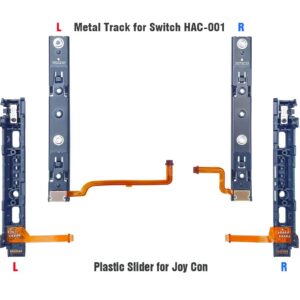 ElecGear Slide Rail Replacement for Nintendo Switch and Joy Con Controller, Left and Right Metal Track for Console and Plastic Slider Bar for Joy-con with Flex Cable Connector Repair Part Assembly