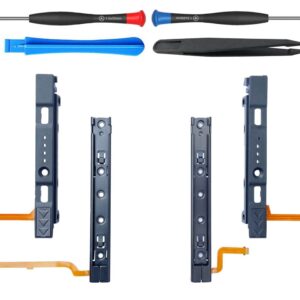 ElecGear Slide Rail Replacement for Nintendo Switch and Joy Con Controller, Left and Right Metal Track for Console and Plastic Slider Bar for Joy-con with Flex Cable Connector Repair Part Assembly