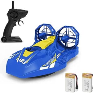 Remote Control Boats Hovercraft 2.4GHz Amphibious RC Boats Dual Motors for Pools Lakes and Smooth Land, with 2 Rechargeable Batteries Low Battery Reminder LED Light Watercraft Toy for Kids Boys Girls