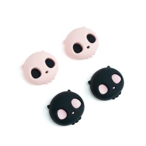 geekshare halloween cute silicone joycon thumb grip caps, halloween joystick cover compatible with nintendo switch/oled/switch lite,4pcs - pink skull (pink & black)