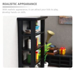 Toyvian Dollhouse Mini Bookshelf Model Miniature Display Bookcase Mini House Drawer Cabinet 4- Layer Wood Micro Scene Furniture DIY Storage Box