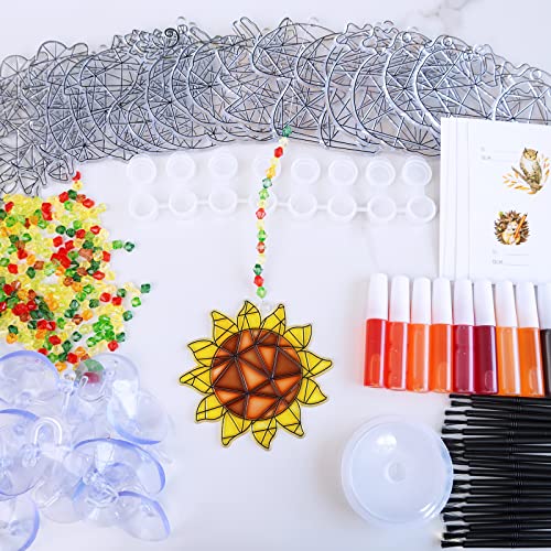 Winlyn 33 Sets Fall Leaf Pumpkin Acorn Sunflower Suncatchers Ornaments Decorations DIY Window Paint Art Suncatchers Craft Kits Autumn Sun Catchers for Kids Classroom Activity Thanksgiving Art Project